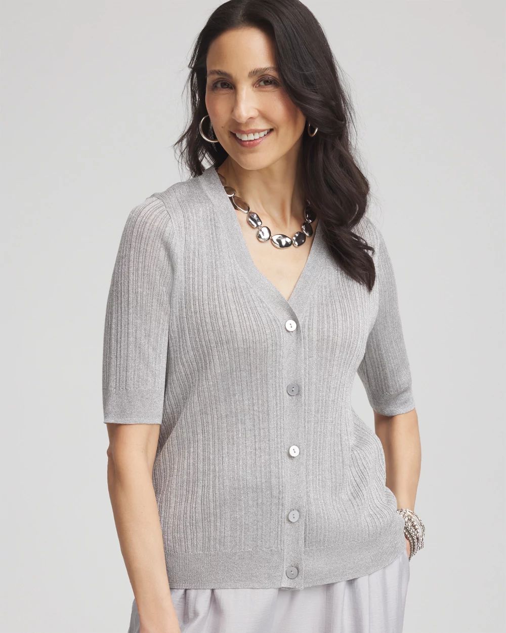 Metallic Ribbed Button-Up Cardigan | Chico's Metallic Ribbed Button-Up Cardigan | Chico's